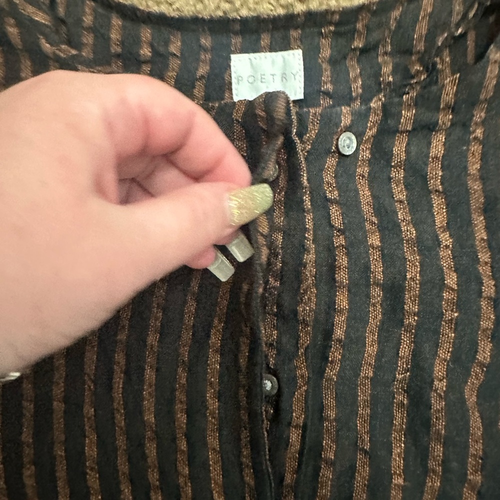 Poetry Button Down Shirt - Black and Brown Stripes - Picture 3 of 8